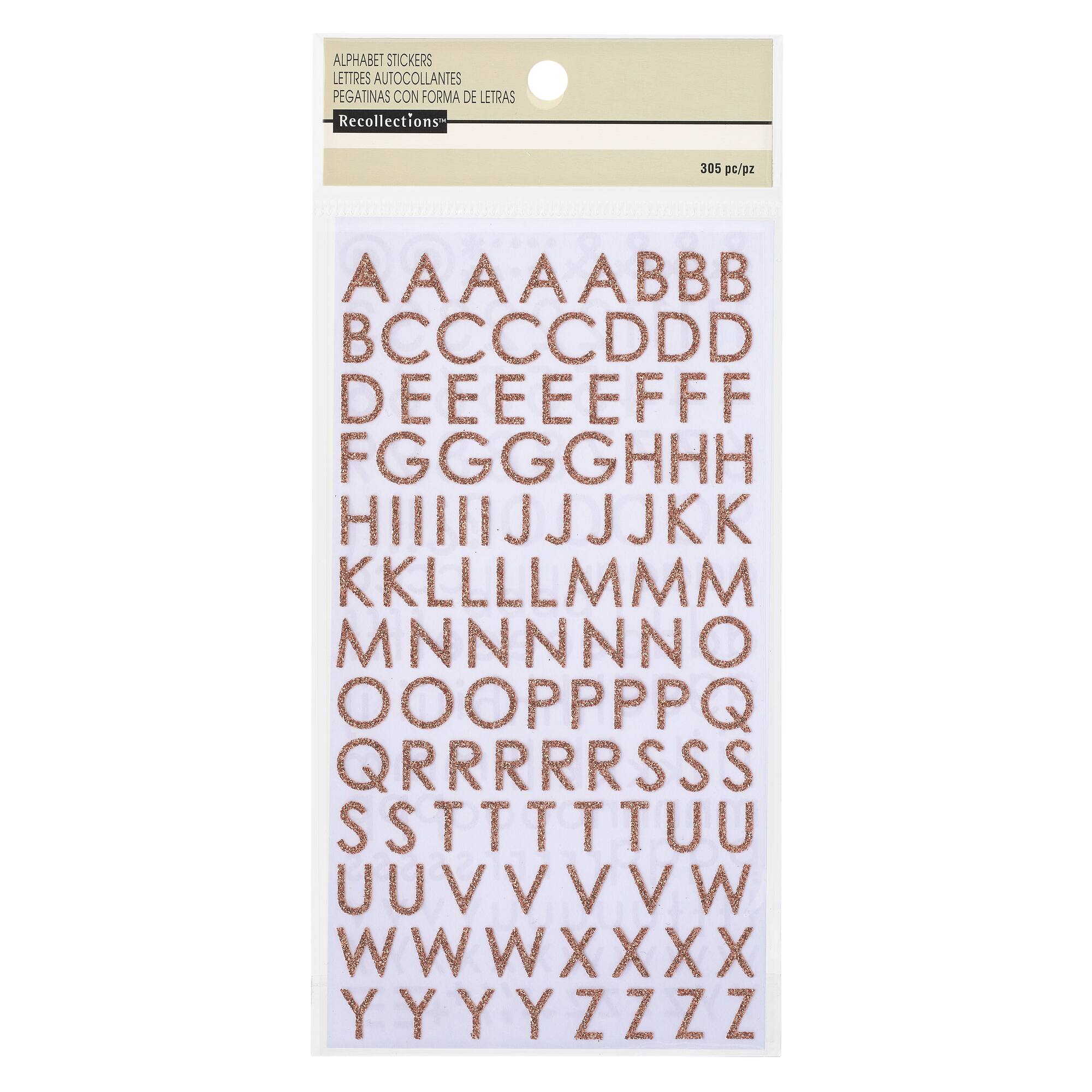 12 Packs: 305 ct. (3660 total) Rose Gold Glitter Alphabet Stickers by Recollections™